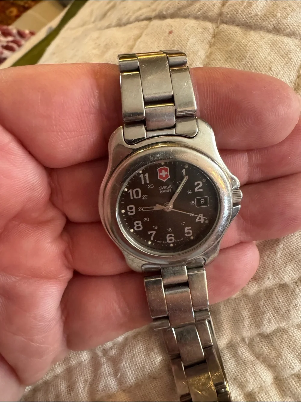 Victorinox Silver Stainless Steel Watch with Black Dial